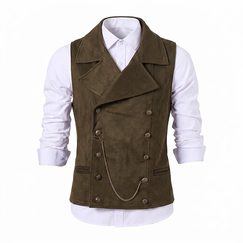 Gilet da uomo retrò doppiopetto con catena in bronzo - image 20