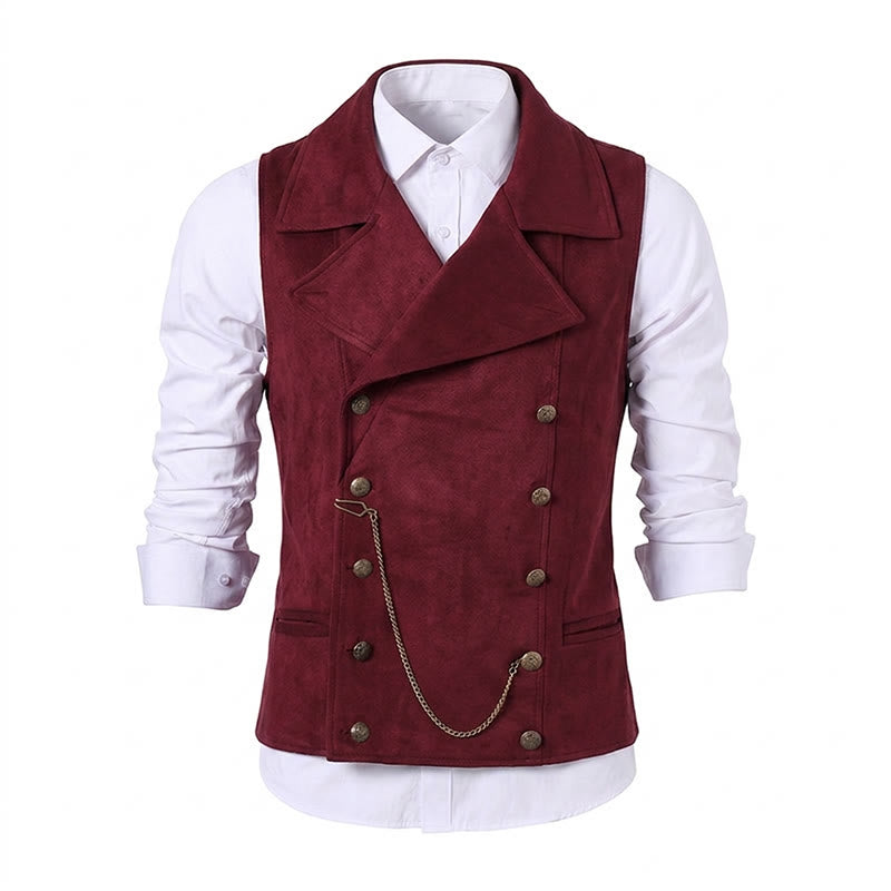 Gilet da uomo retrò doppiopetto con catena in bronzo - image 19