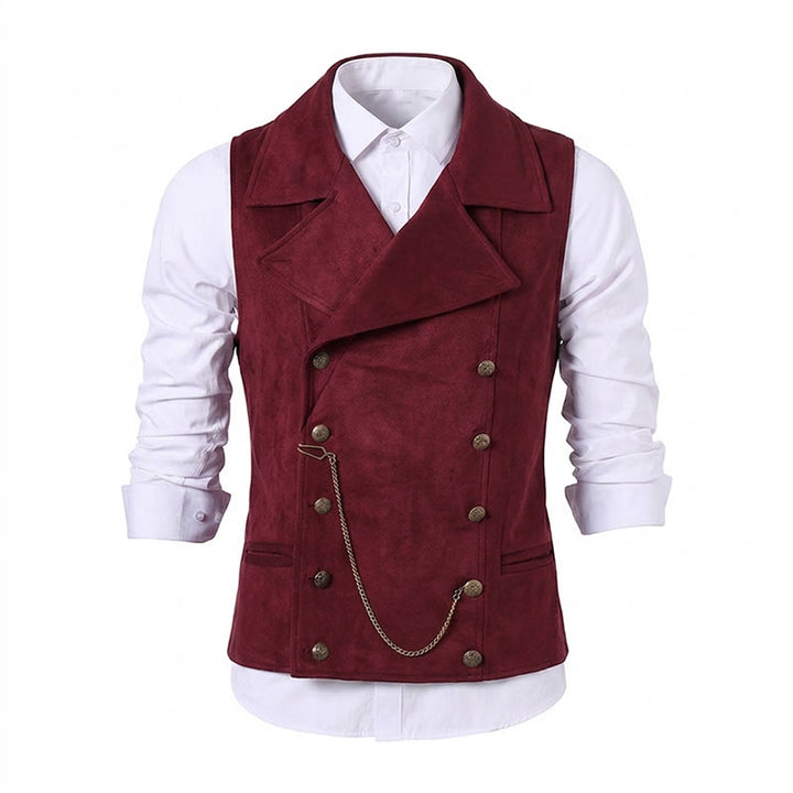 Gilet da uomo retrò doppiopetto con catena in bronzo - image 19