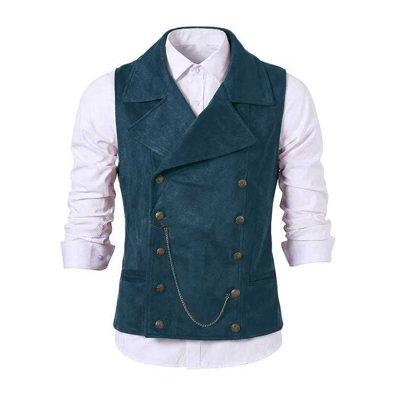 Gilet da uomo retrò doppiopetto con catena in bronzo - image 21