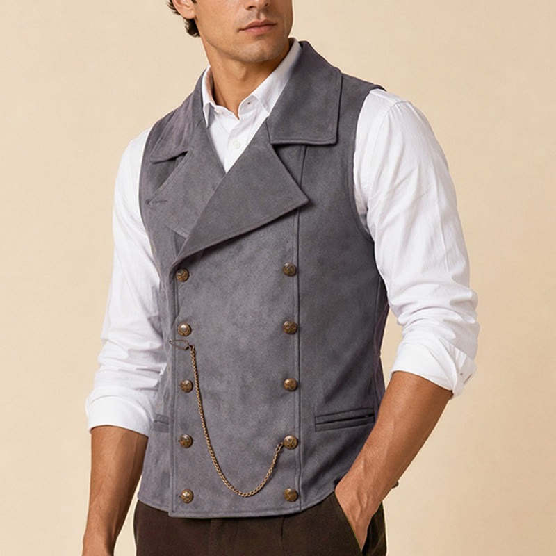 Gilet da uomo retrò doppiopetto con catena in bronzo - image 3