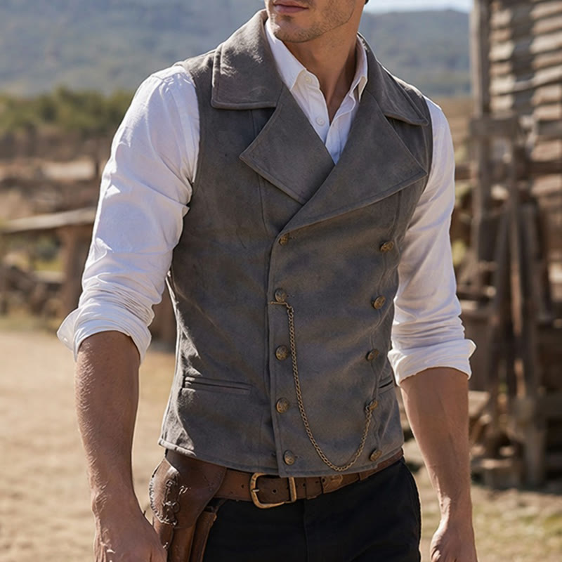 Gilet da uomo retrò doppiopetto con catena in bronzo - Grigio - 5XL - image 0