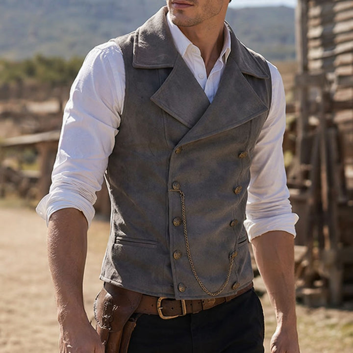 Gilet da uomo retrò doppiopetto con catena in bronzo - Grigio - 5XL - image 0