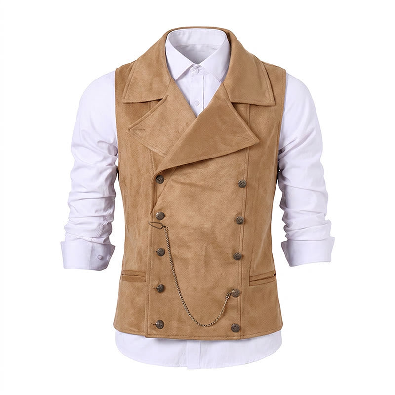 Gilet da uomo retrò doppiopetto con catena in bronzo - image 18