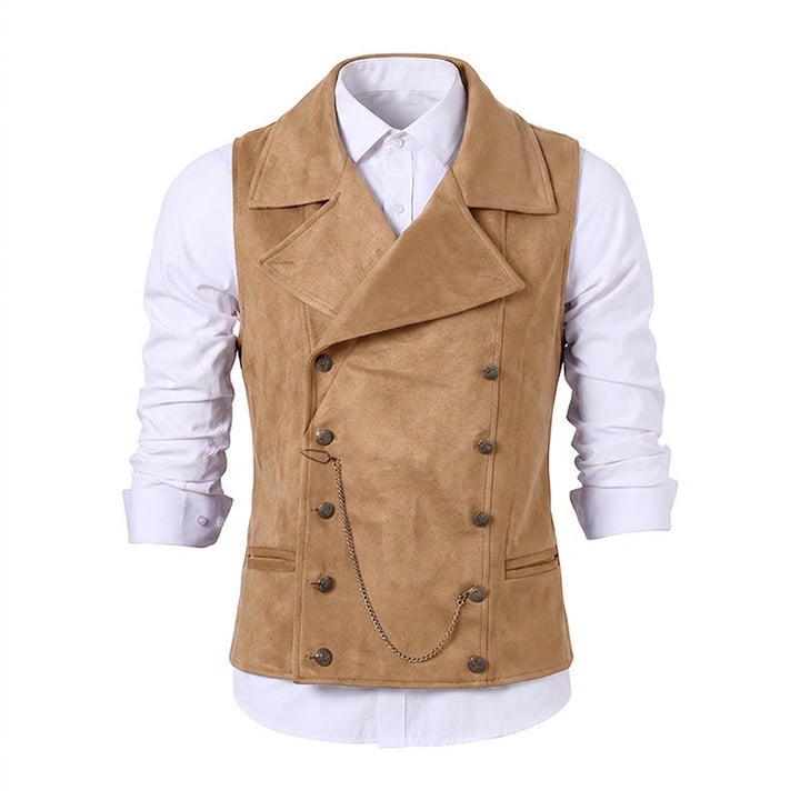 Gilet da uomo retrò doppiopetto con catena in bronzo - image 18