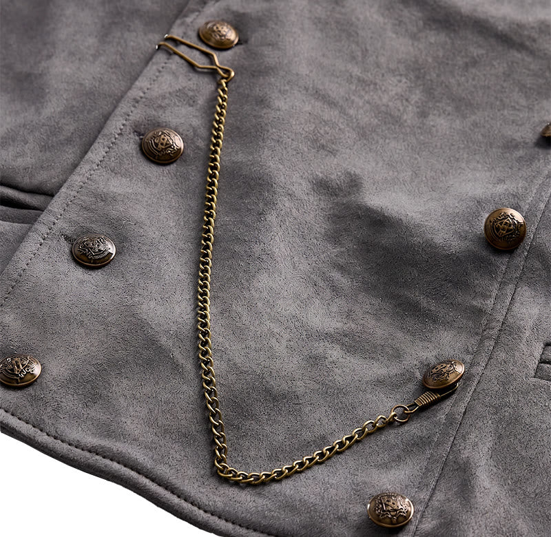 Gilet da uomo retrò doppiopetto con catena in bronzo - image 11