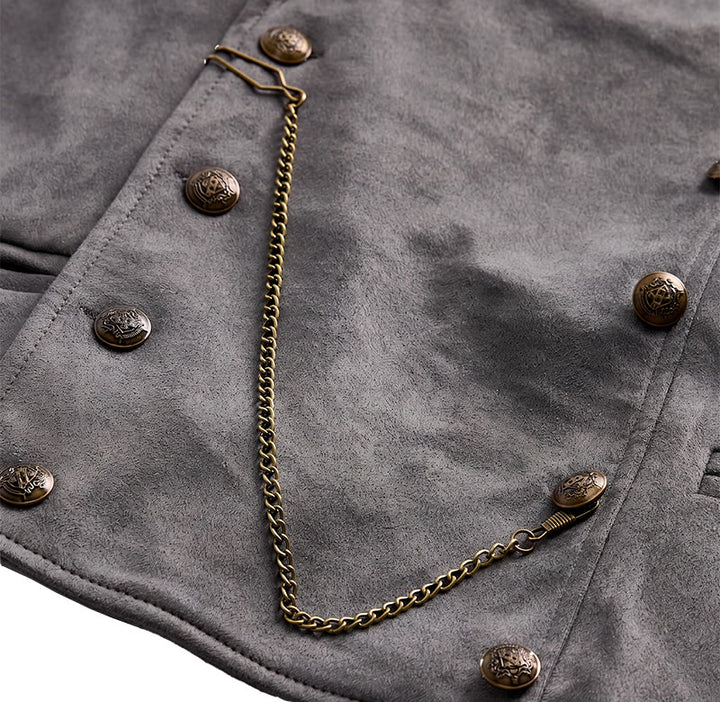 Gilet da uomo retrò doppiopetto con catena in bronzo - image 11