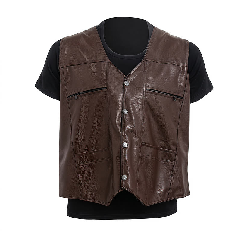 Gilet da uomo in pelle con tasche con cerniera, disponibile in due modelli: spesso o sottile. - image 9
