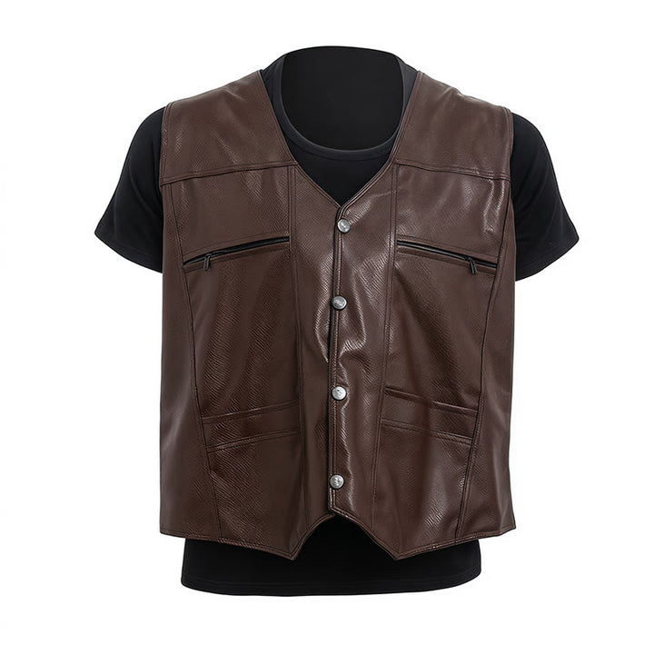 Gilet da uomo in pelle con tasche con cerniera, disponibile in due modelli: spesso o sottile. - image 9
