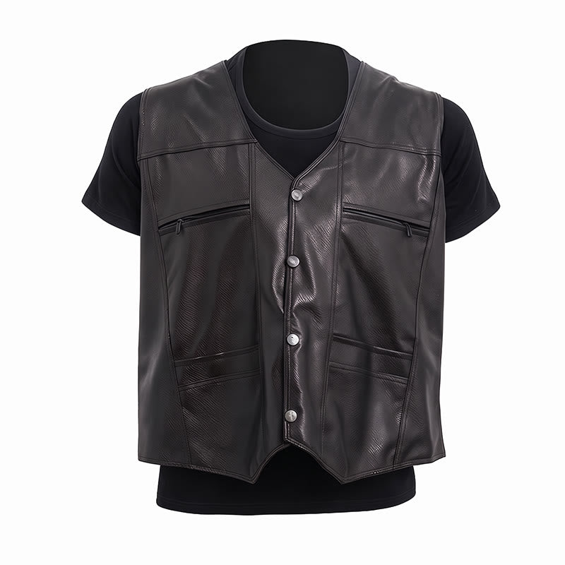 Gilet da uomo in pelle con tasche con cerniera, disponibile in due modelli: spesso o sottile. - image 11