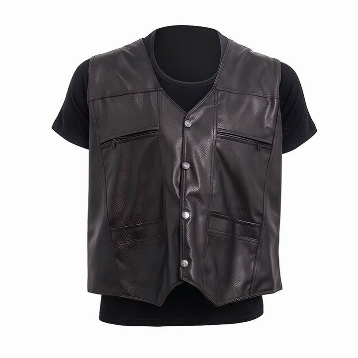 Gilet da uomo in pelle con tasche con cerniera, disponibile in due modelli: spesso o sottile. - image 11