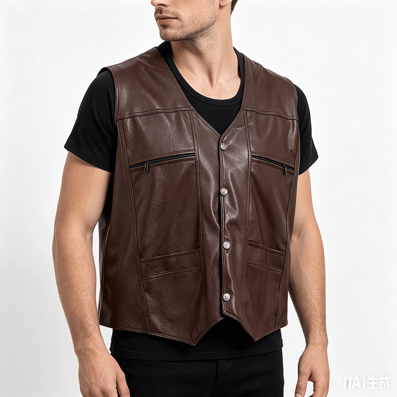Gilet da uomo in pelle con tasche con cerniera, disponibile in due modelli: spesso o sottile. - image 2