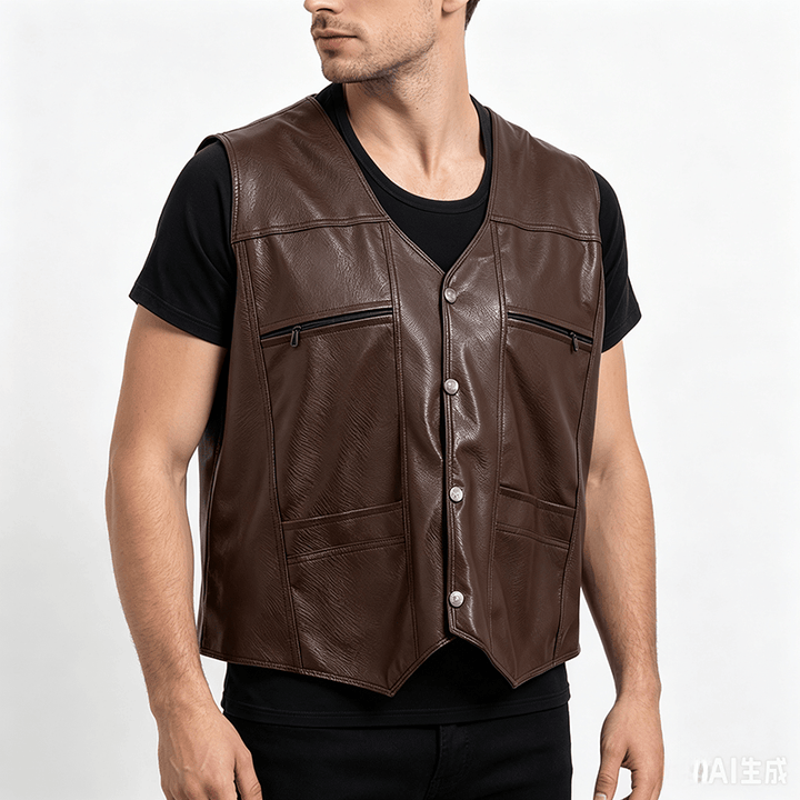 Gilet da uomo in pelle con tasche con cerniera, disponibile in due modelli: spesso o sottile. - image 2