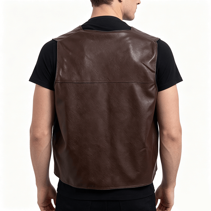 Gilet da uomo in pelle con tasche con cerniera, disponibile in due modelli: spesso o sottile. - image 3