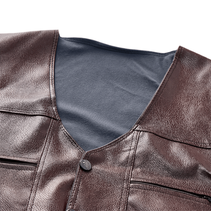 Gilet da uomo in pelle con tasche con cerniera, disponibile in due modelli: spesso o sottile. - image 5