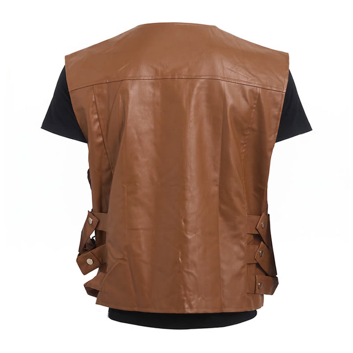 Gilet da motociclista casual da uomo in pelle con tasche a patta - image 11
