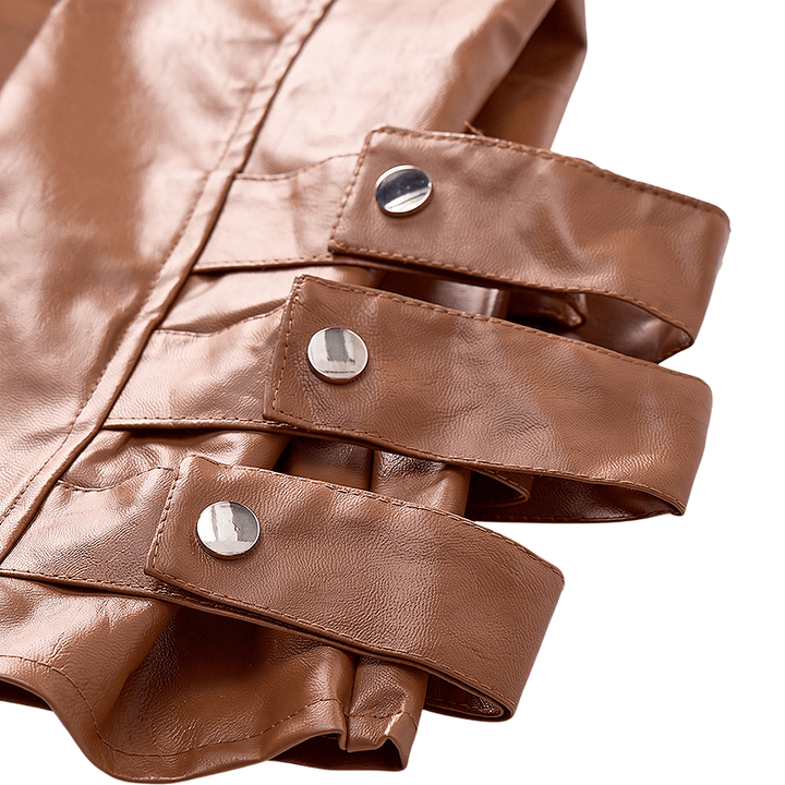 Gilet da motociclista casual da uomo in pelle con tasche a patta - image 9