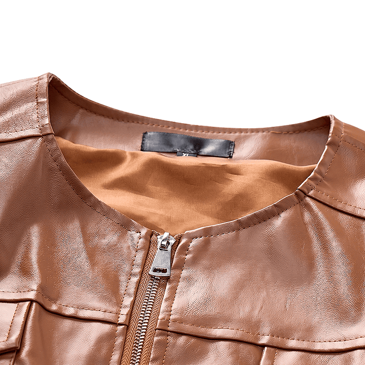 Gilet da motociclista casual da uomo in pelle con tasche a patta - image 5