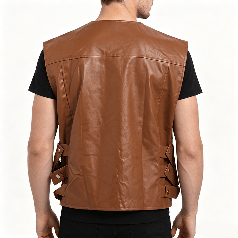 Gilet da motociclista casual da uomo in pelle con tasche a patta - image 3