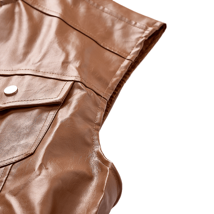 Gilet da motociclista casual da uomo in pelle con tasche a patta - image 8