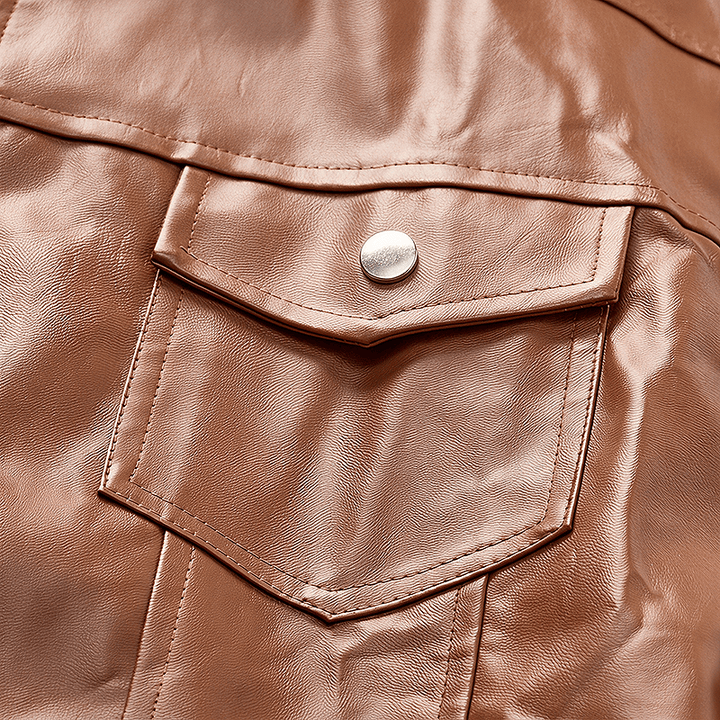 Gilet da motociclista casual da uomo in pelle con tasche a patta - image 6