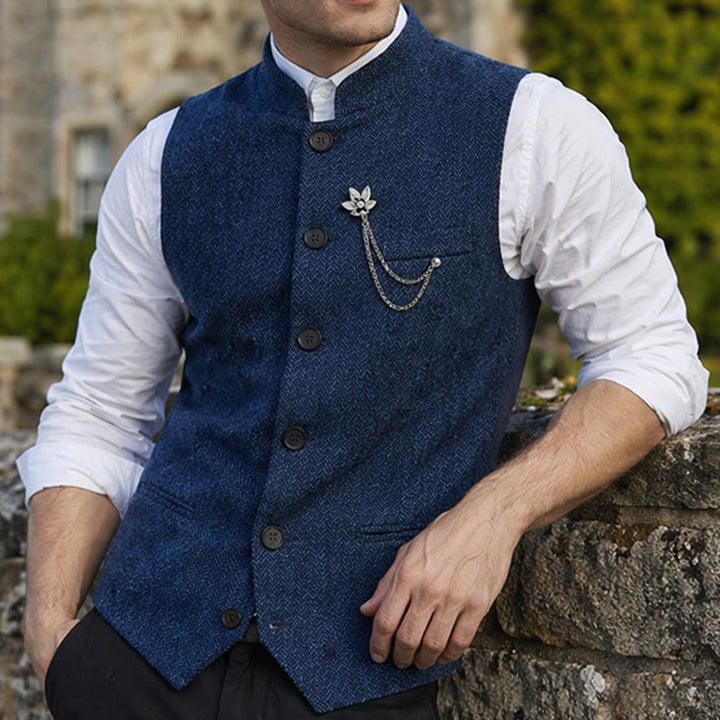 Gilet da uomo vintage in tweed con spilla a catena reale - Marina - 2XL - image 6