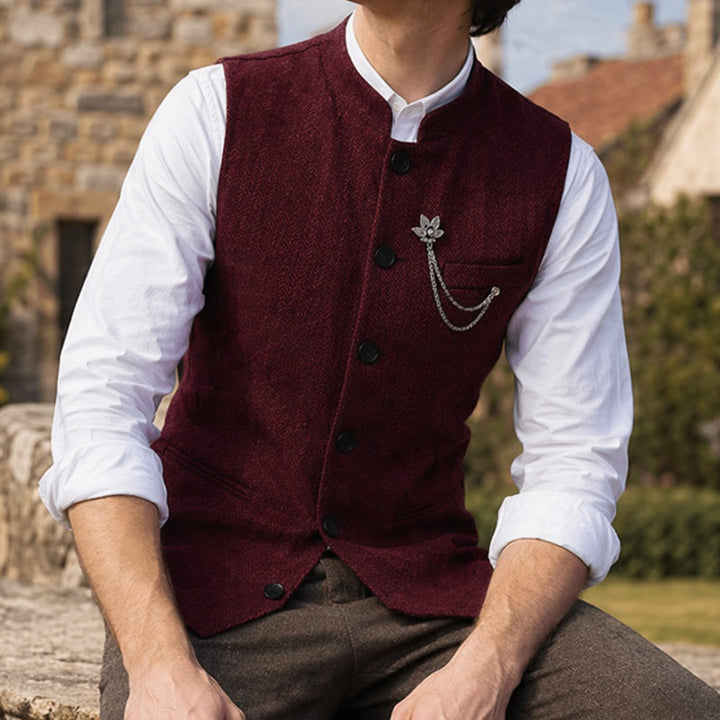 Gilet da uomo vintage in tweed con spilla a catena reale - Borgogna - 2XL - image 5