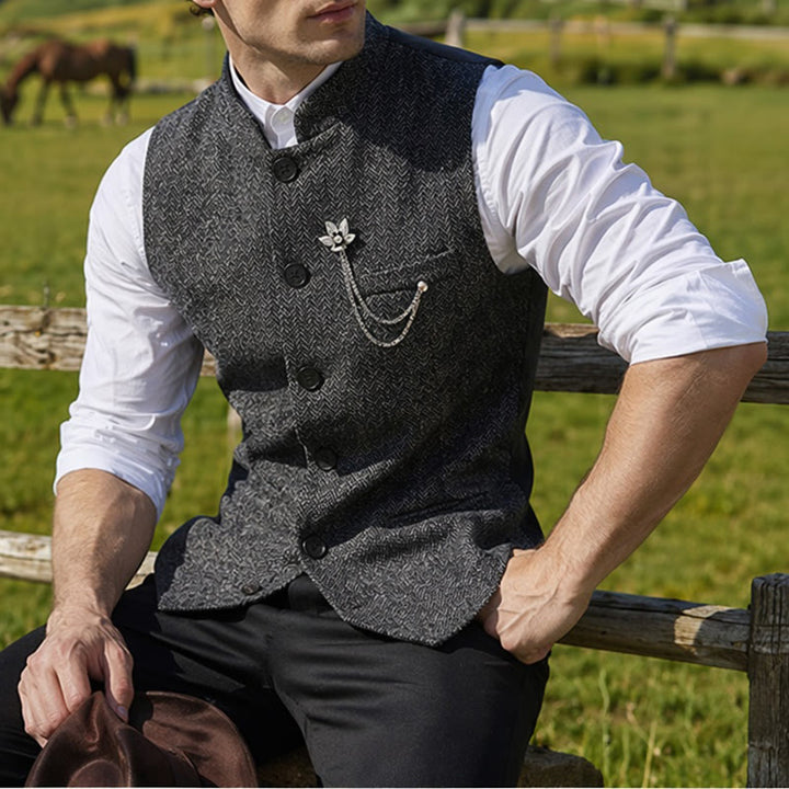 Gilet da uomo vintage in tweed con spilla a catena reale - Grigio scuro - 2XL - image 4