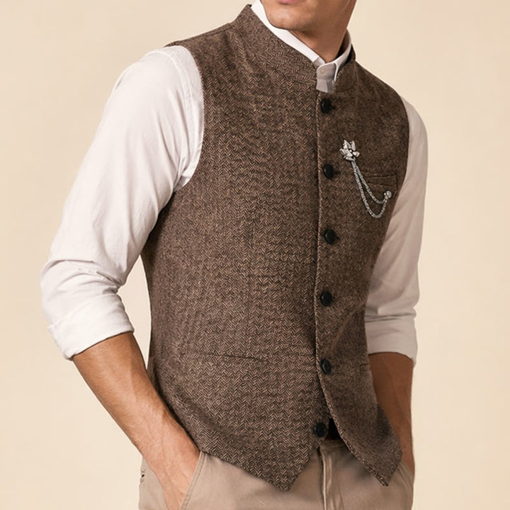 Gilet da uomo vintage in tweed con spilla a catena reale - image 3