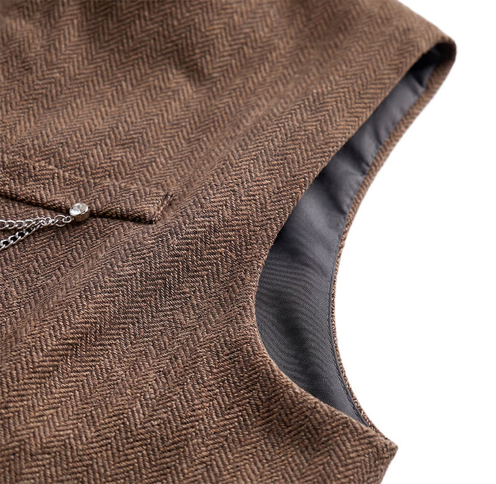Gilet da uomo vintage in tweed con spilla a catena reale - image 11