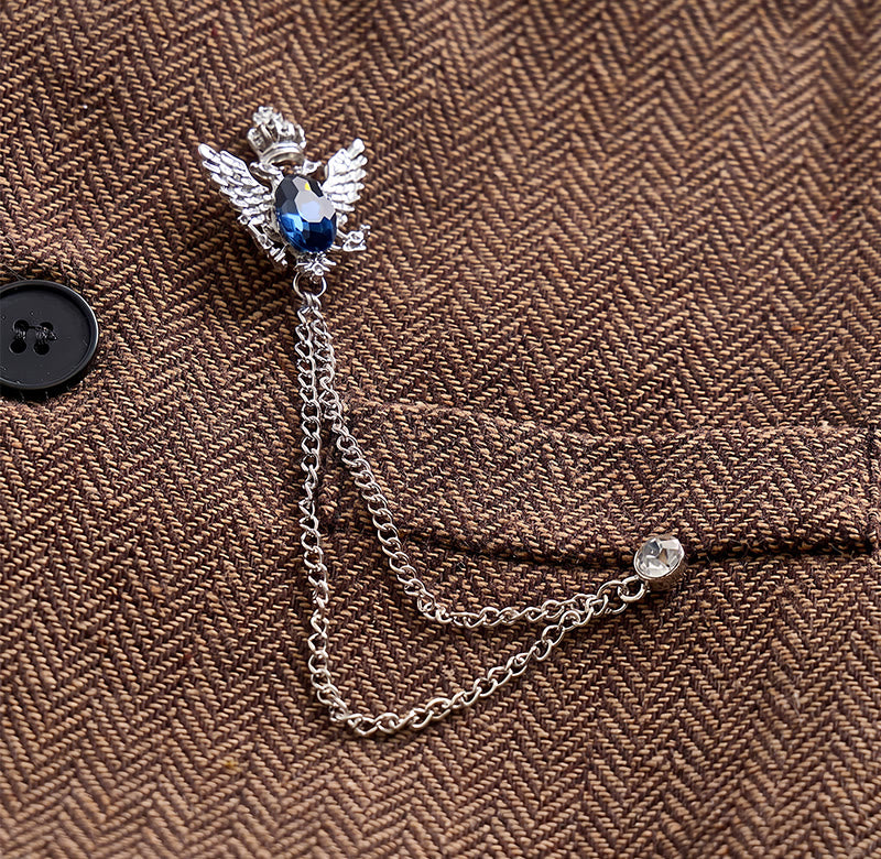 Gilet da uomo vintage in tweed con spilla a catena reale - image 8