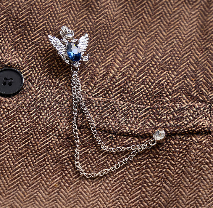 Gilet da uomo vintage in tweed con spilla a catena reale - image 8
