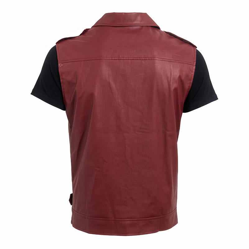 Gilet da motociclista in pelle da uomo in stile punk con revers asimmetrici e cerniera. - image 12