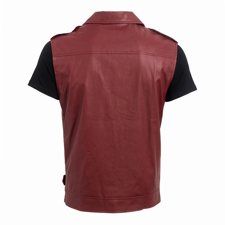 Gilet da motociclista in pelle da uomo in stile punk con revers asimmetrici e cerniera. - image 12