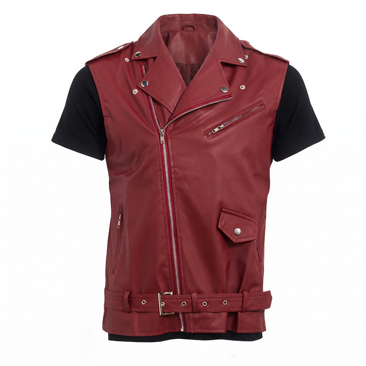 Gilet da motociclista in pelle da uomo in stile punk con revers asimmetrici e cerniera. - image 11