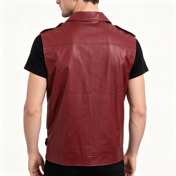 Gilet da motociclista in pelle da uomo in stile punk con revers asimmetrici e cerniera. - image 3