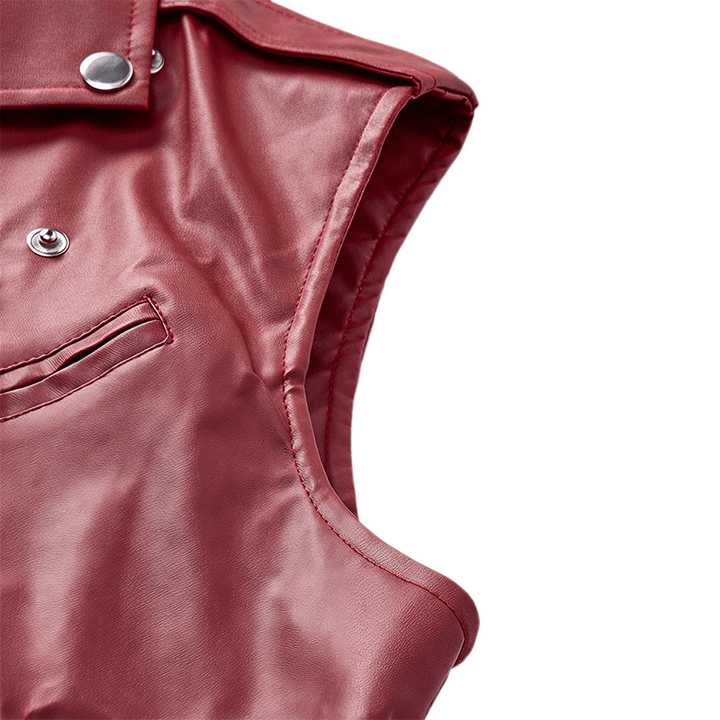 Gilet da motociclista in pelle da uomo in stile punk con revers asimmetrici e cerniera. - image 10