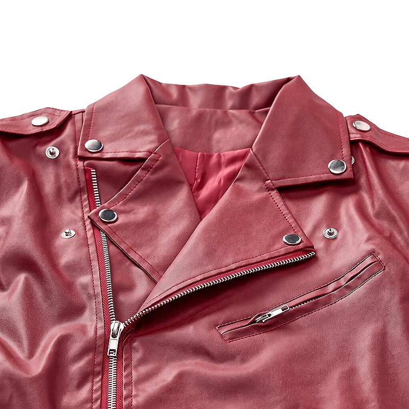 Gilet da motociclista in pelle da uomo in stile punk con revers asimmetrici e cerniera. - image 6
