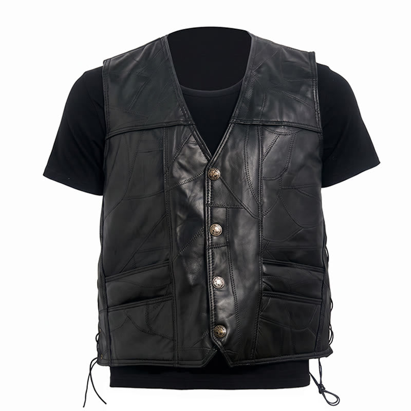 Gilet da motociclista in pelle stile punk con coulisse laterale - image 10