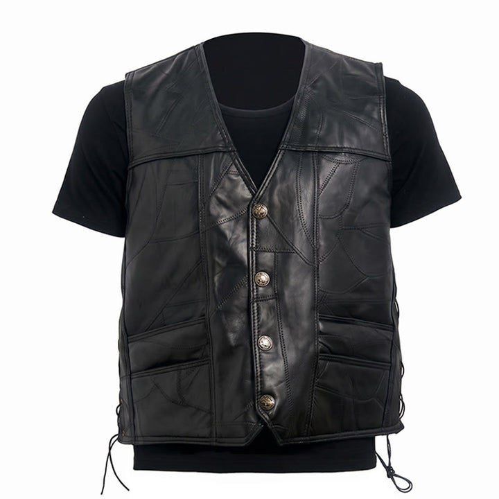 Gilet da motociclista in pelle stile punk con coulisse laterale - image 10