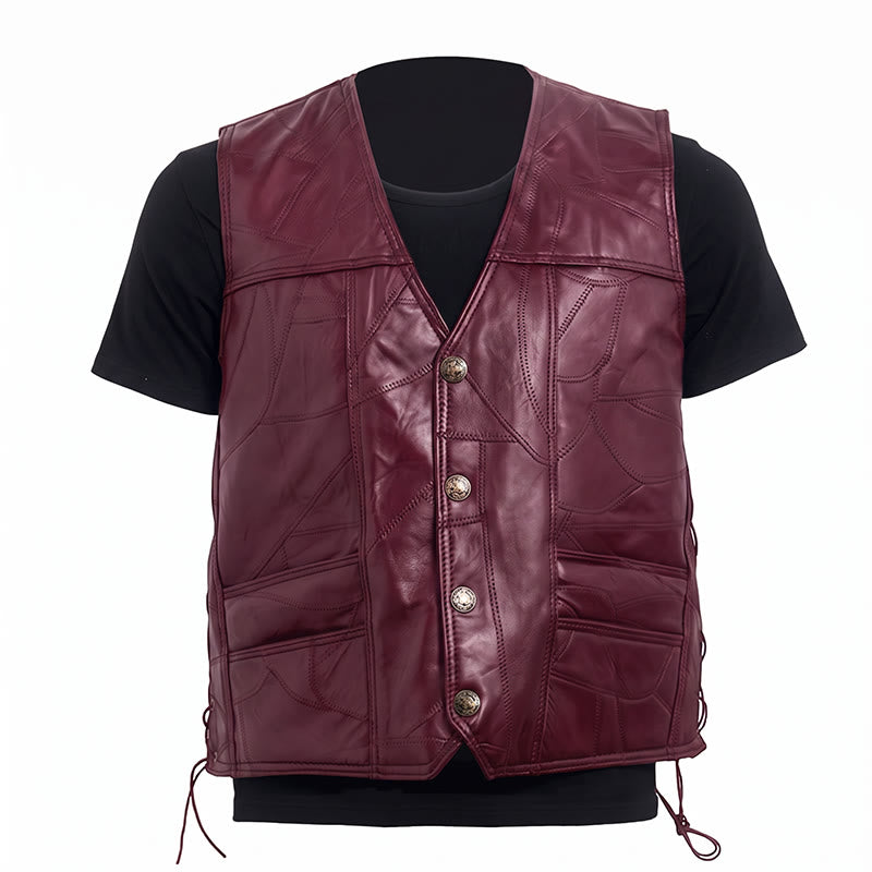 Gilet da motociclista in pelle stile punk con coulisse laterale - image 12