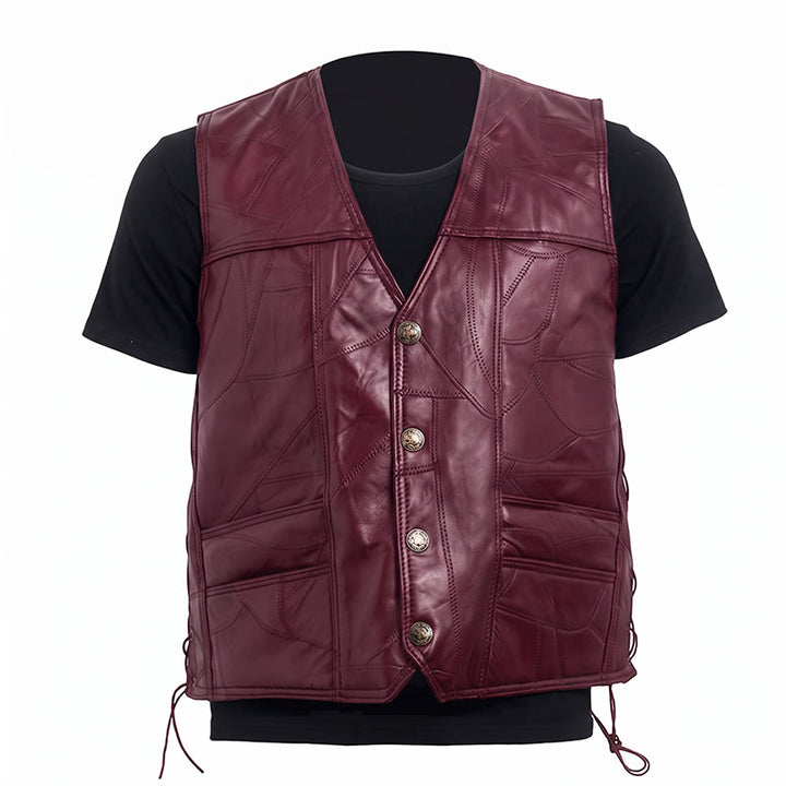 Gilet da motociclista in pelle stile punk con coulisse laterale - image 12