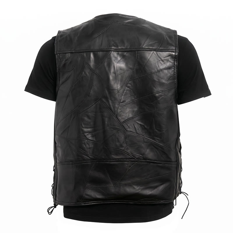 Gilet da motociclista in pelle stile punk con coulisse laterale - image 11