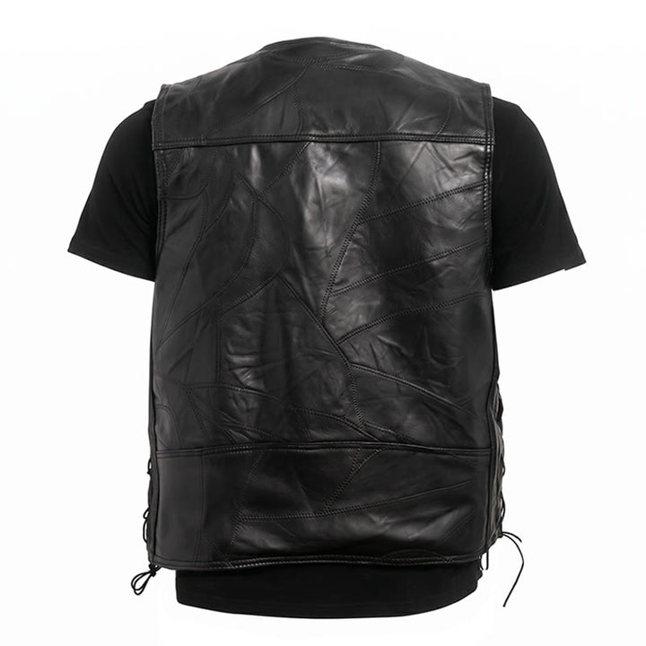 Gilet da motociclista in pelle stile punk con coulisse laterale - image 11