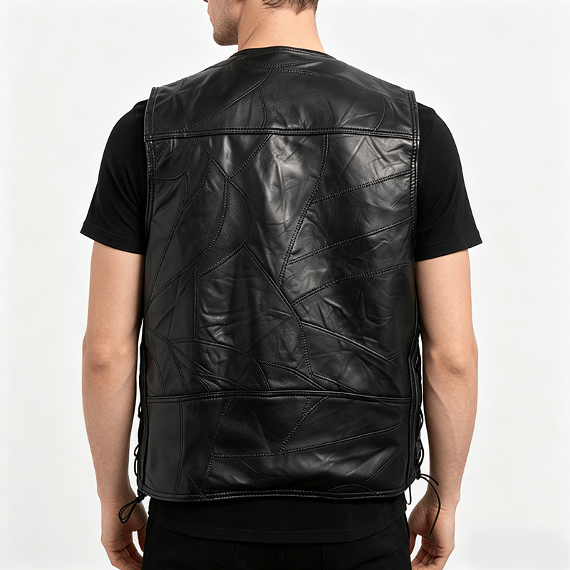Gilet da motociclista in pelle stile punk con coulisse laterale - image 3