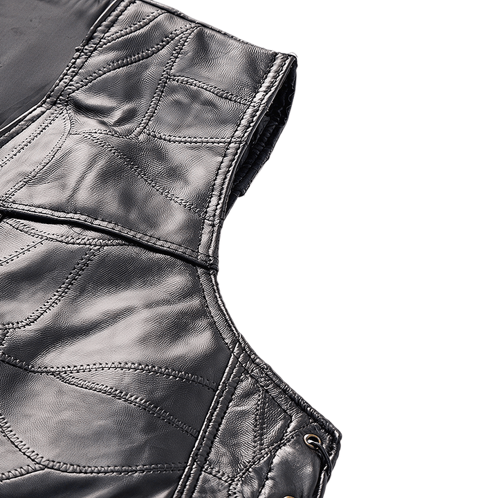 Gilet da motociclista in pelle stile punk con coulisse laterale - image 8