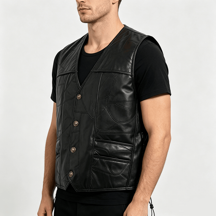 Gilet da motociclista in pelle stile punk con coulisse laterale - image 2