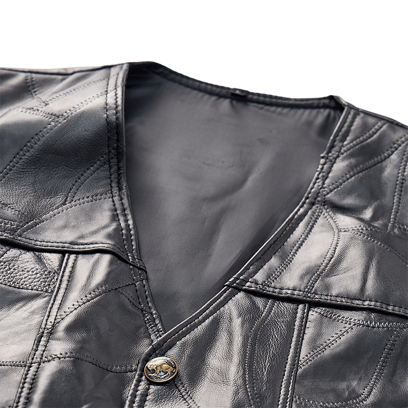 Gilet da motociclista in pelle stile punk con coulisse laterale - image 5