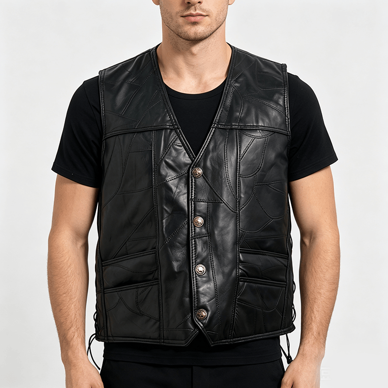 Gilet da motociclista in pelle stile punk con coulisse laterale - image 1