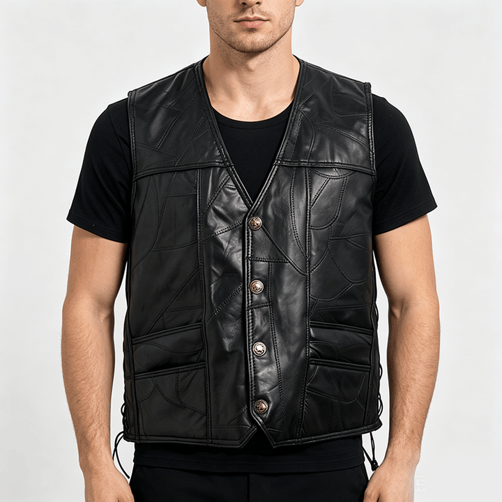 Gilet da motociclista in pelle stile punk con coulisse laterale - image 1